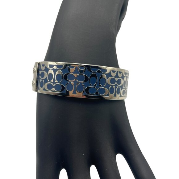 Coach Signature Blue Silver Tone Bangle Bracelet - Picture 1 of 12